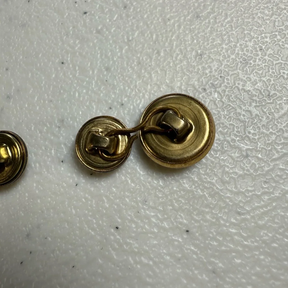 VTG CUFFLINKS Circular Brass Tone & Black Button Style Closure 1960-1970 #gift